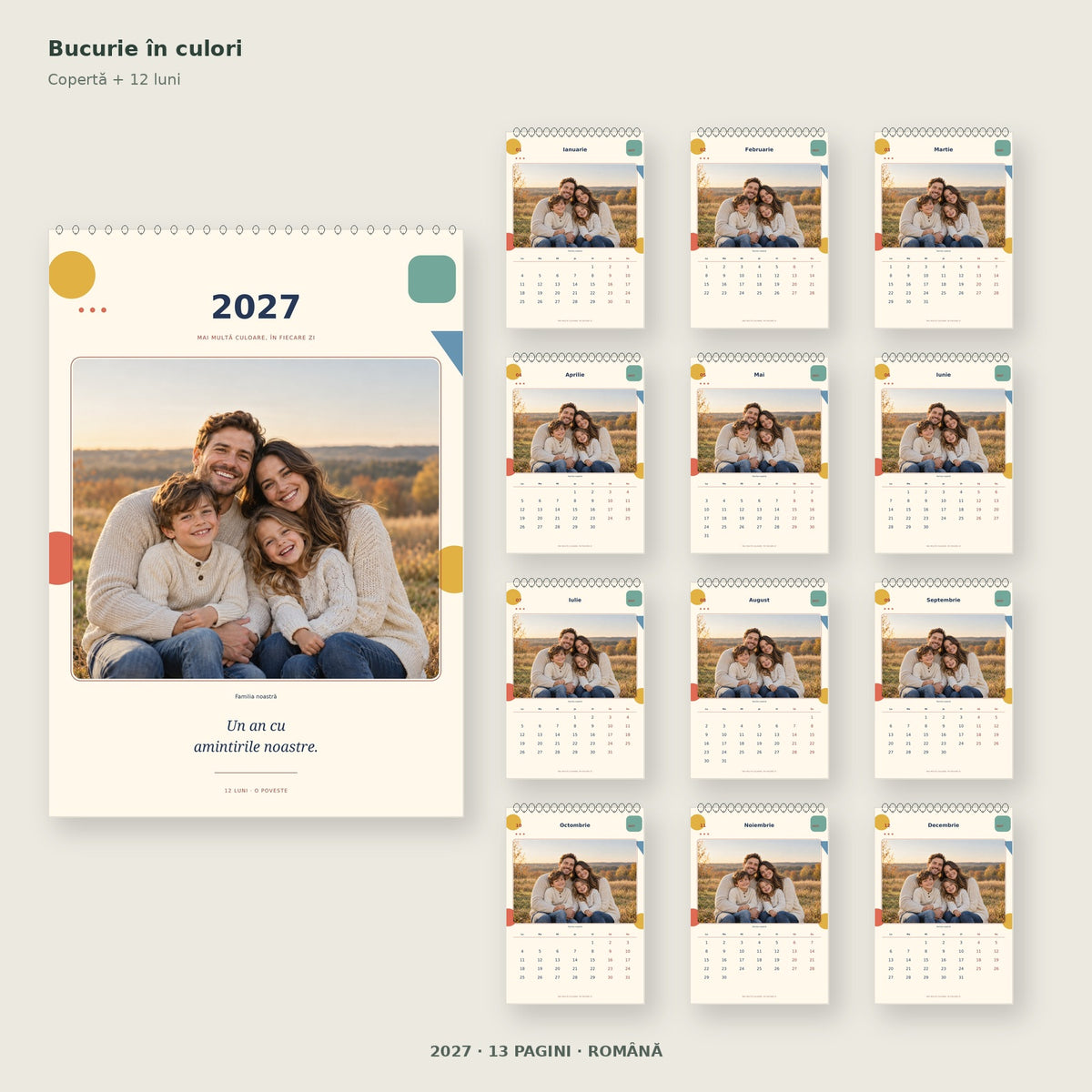 Calendar foto 2027 cu 13 pagini – Bucurie în culori – Română / RO