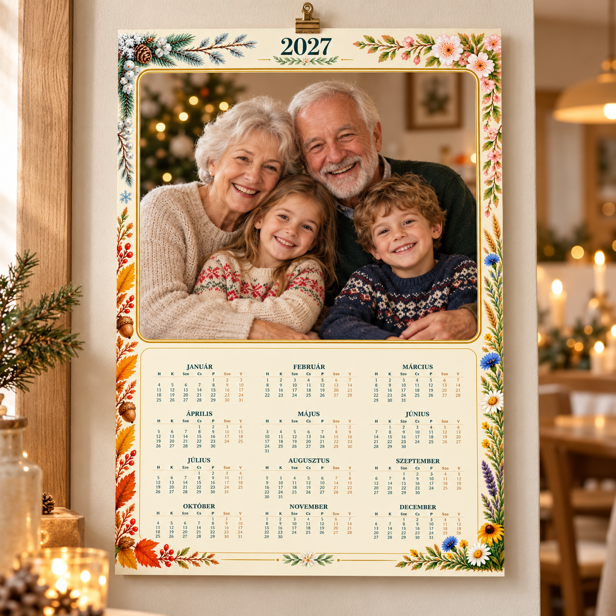 Calendar foto 2027 – Patru anotimpuri. Imagine de prezentare cu text în limba maghiară.
