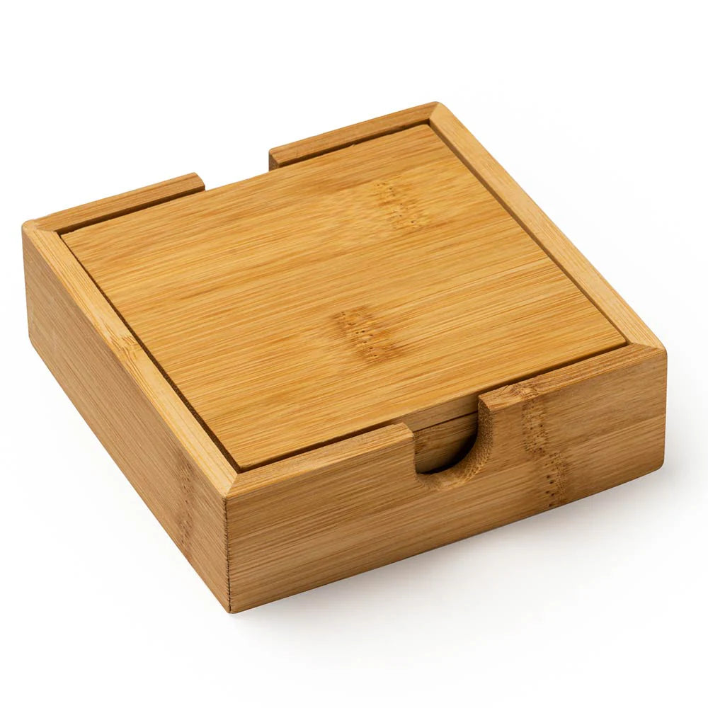 Set de 4 Suporți de Pahar din Bambus Personalizați Prin Gravură Laser