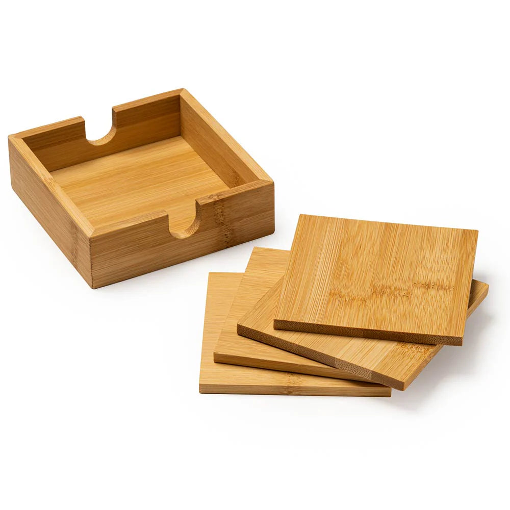 Set de 4 Suporți de Pahar din Bambus Personalizați Prin Gravură Laser