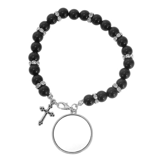 Brățară cu Mărgele Negre și Cruciuliță - Personalizabilă