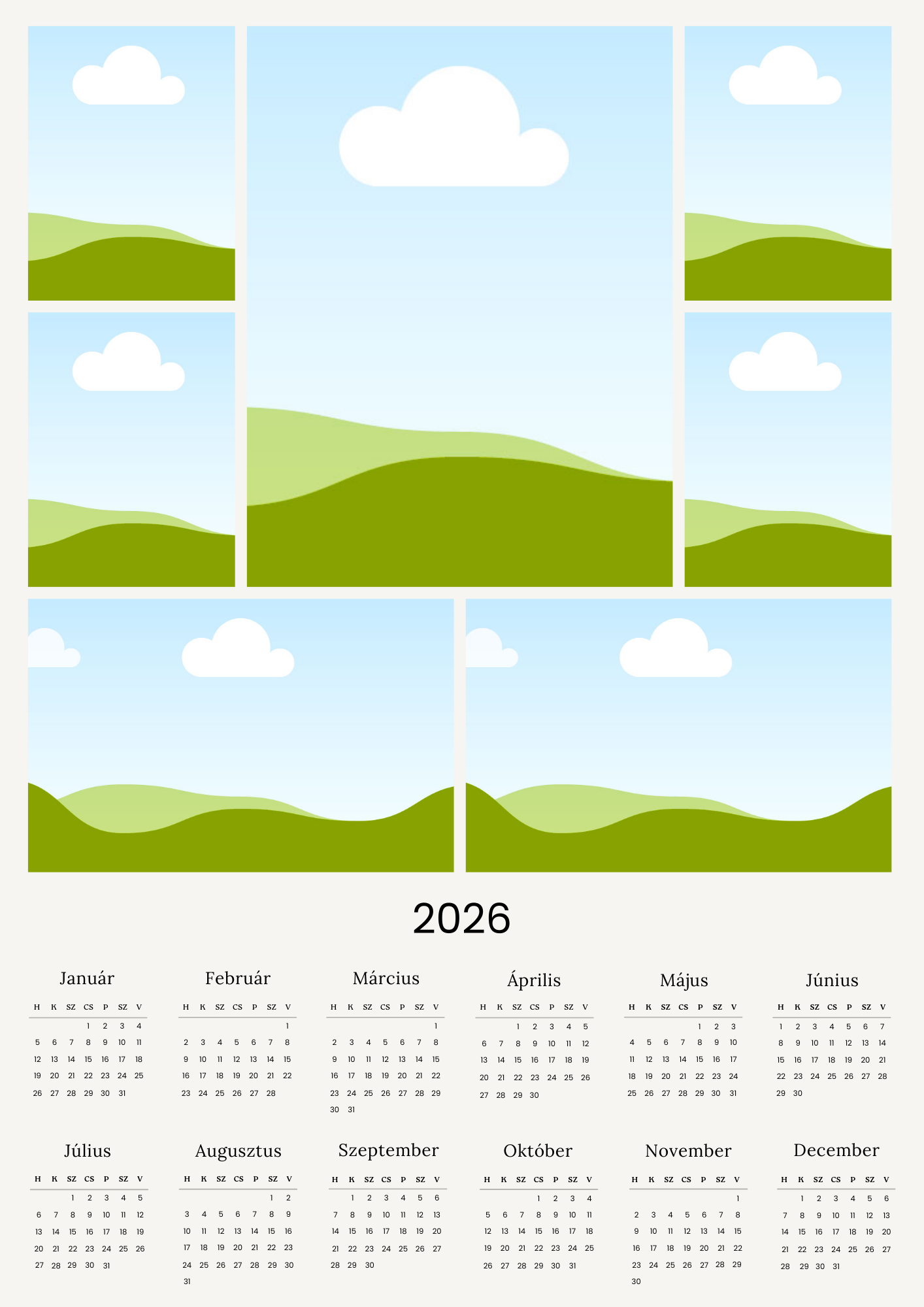 Egyoldalas naptár 2026 Szenomere Szabható