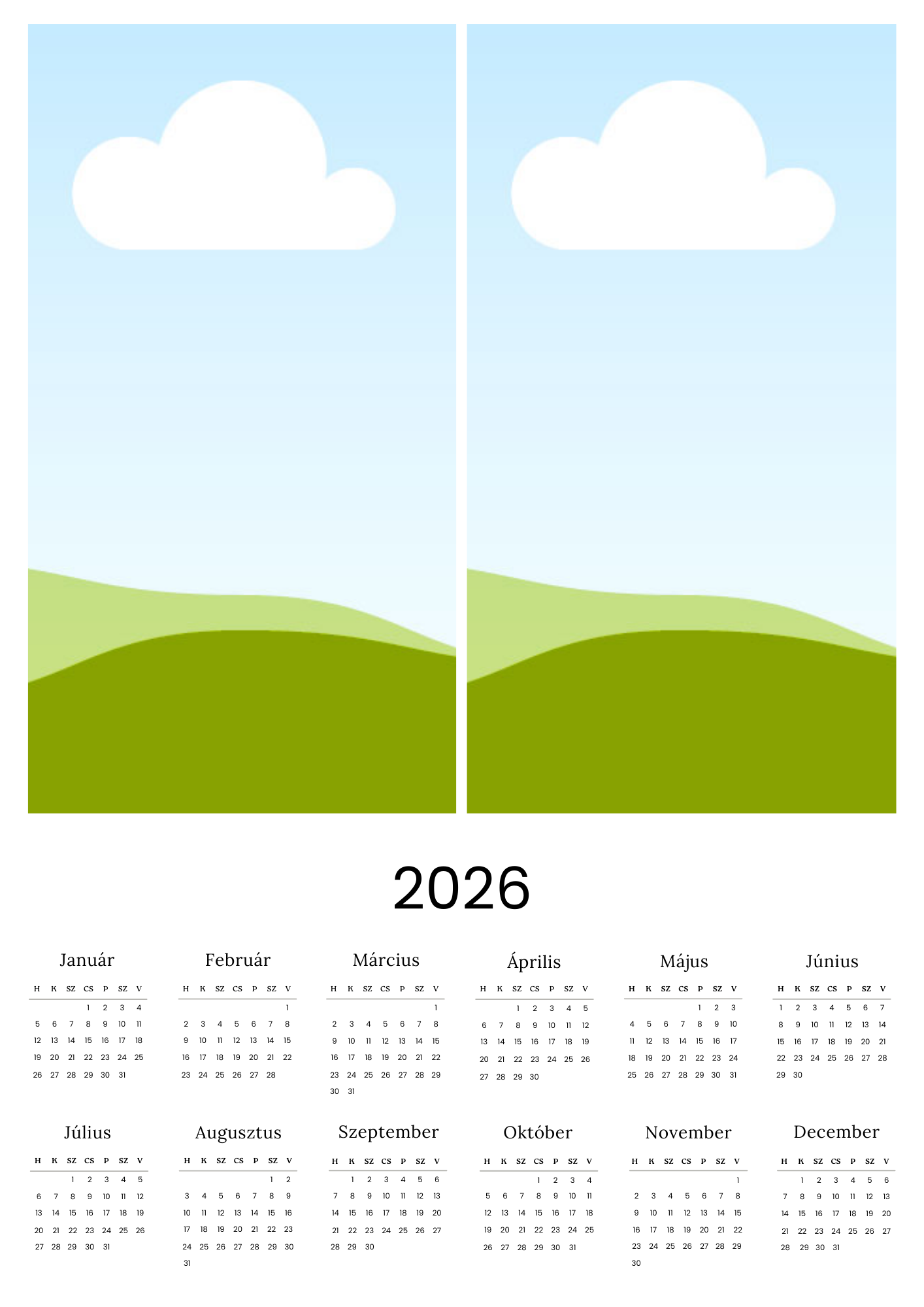Egyoldalas naptár 2026 Szenomere Szabható