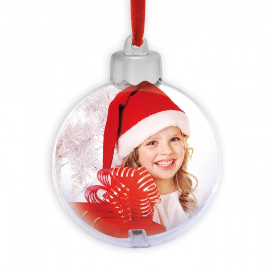 Glob Mare Transparent Personalizat Ø 9.7 cm – Ornament de Brad cu Fotografie Interșanjabilă