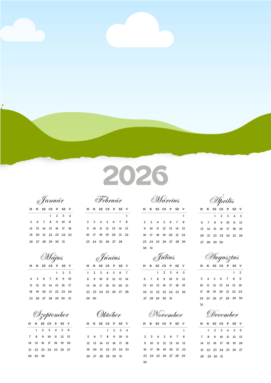 Egyoldalas naptár 2026 Szenomere Szabható