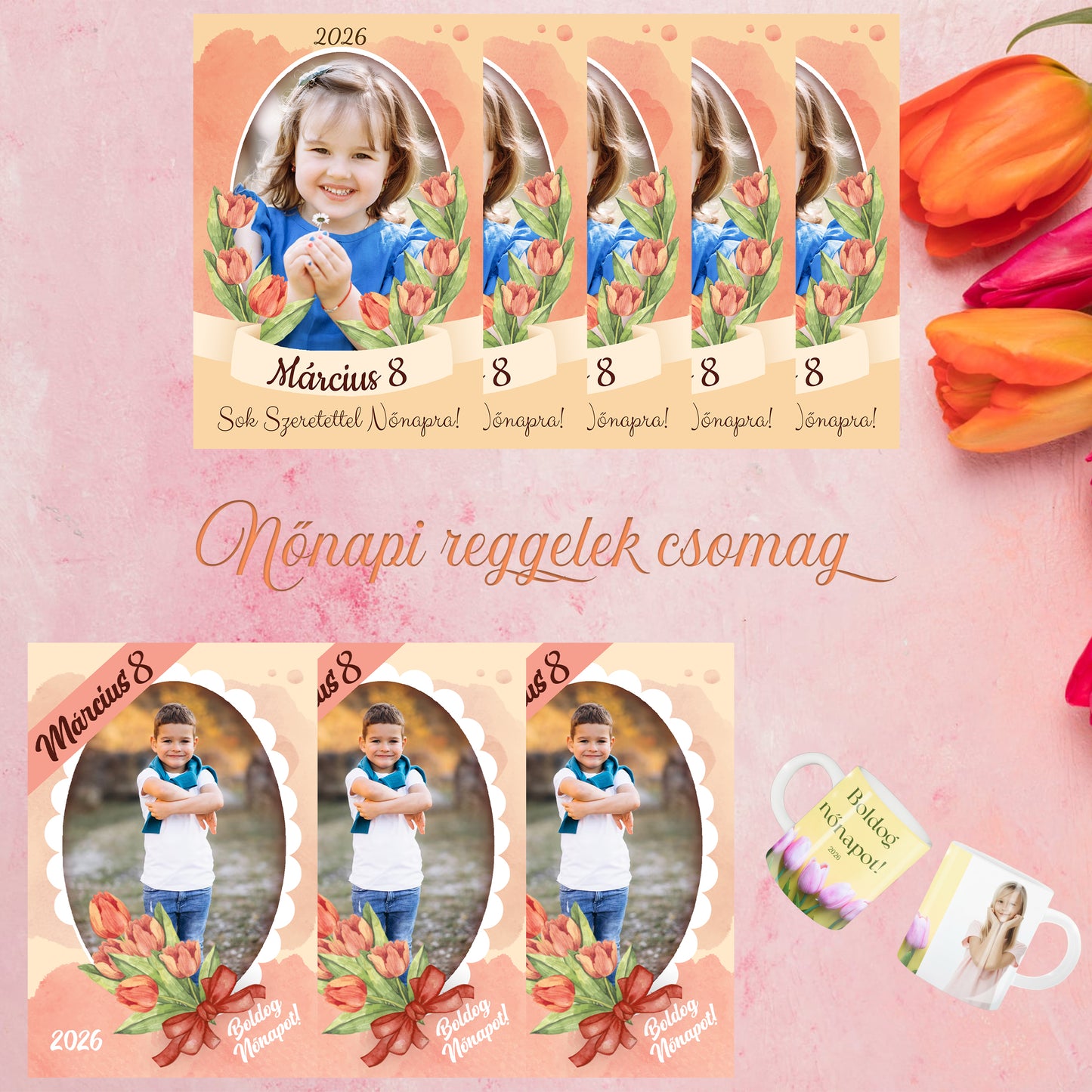 Nőnapi reggelek (bögre + 5db képeslap + 3db hütőmágnes)