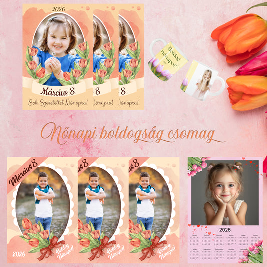 Nőnapi boldogság (naptár + bögre + 3db képeslap + 3db hütőmágnes)