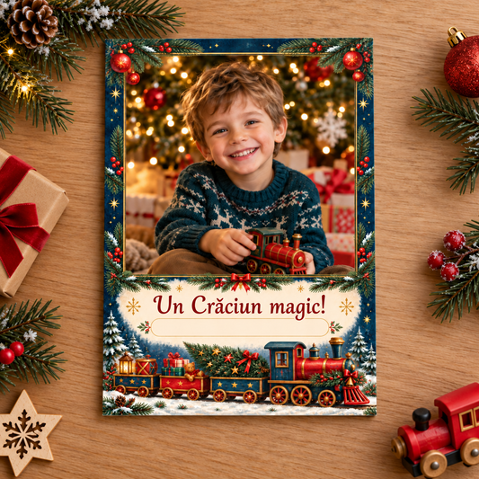 Felicitare foto de Crăciun – Trenuleț de Crăciun