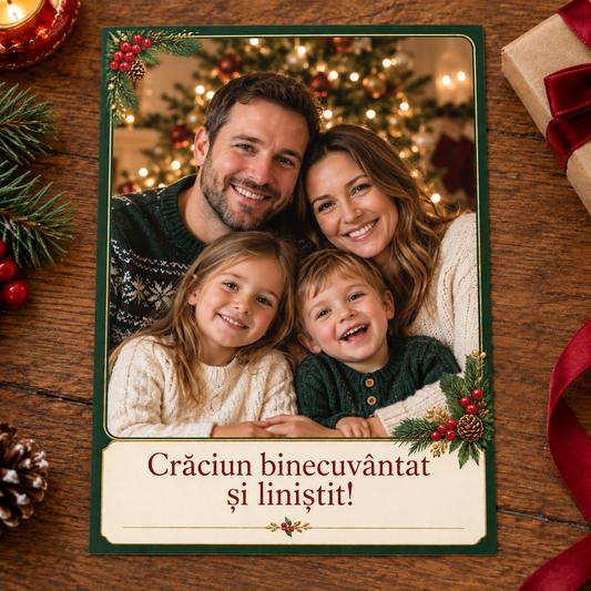 Felicitare foto de Crăciun – Clasic cu fotografie mare
