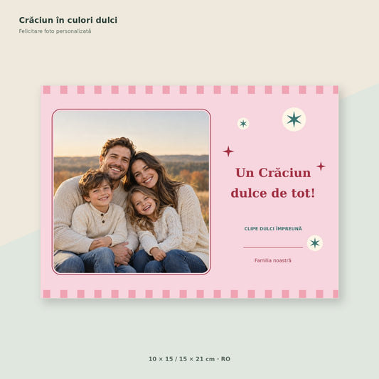 Felicitare foto de Crăciun – Crăciun în culori dulci