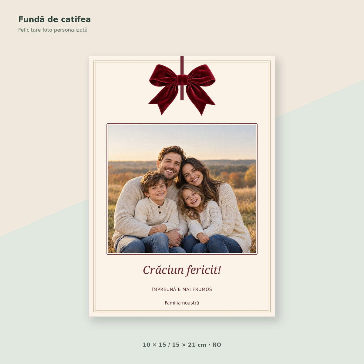 Felicitare foto de Crăciun – Fundă de catifea – Română / RO