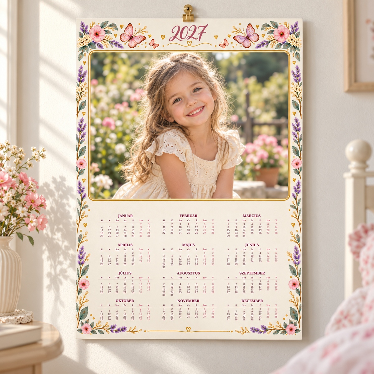 Calendar foto 2027 – Floral. Imagine de prezentare cu text în limba maghiară.