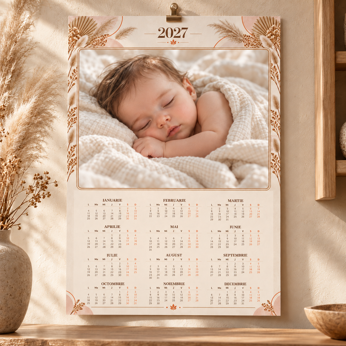 GG Pix N05 — calendar foto 2027 în limba română, toate cele 12 luni, cu fotografie demonstrativă.