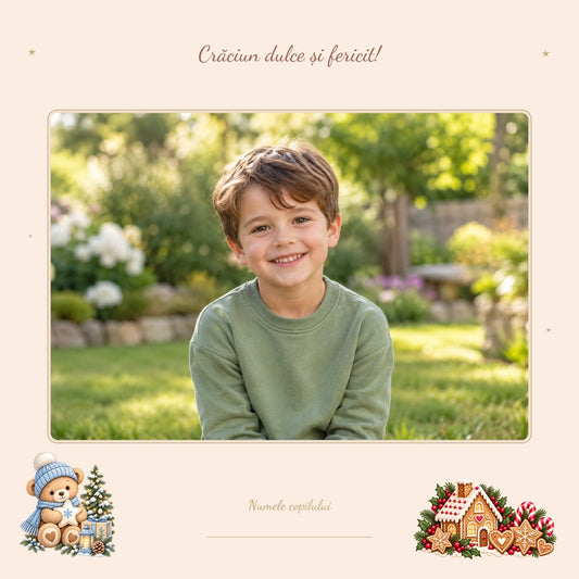 Tablou canvas de Crăciun – Ursuleț și turtă dulce